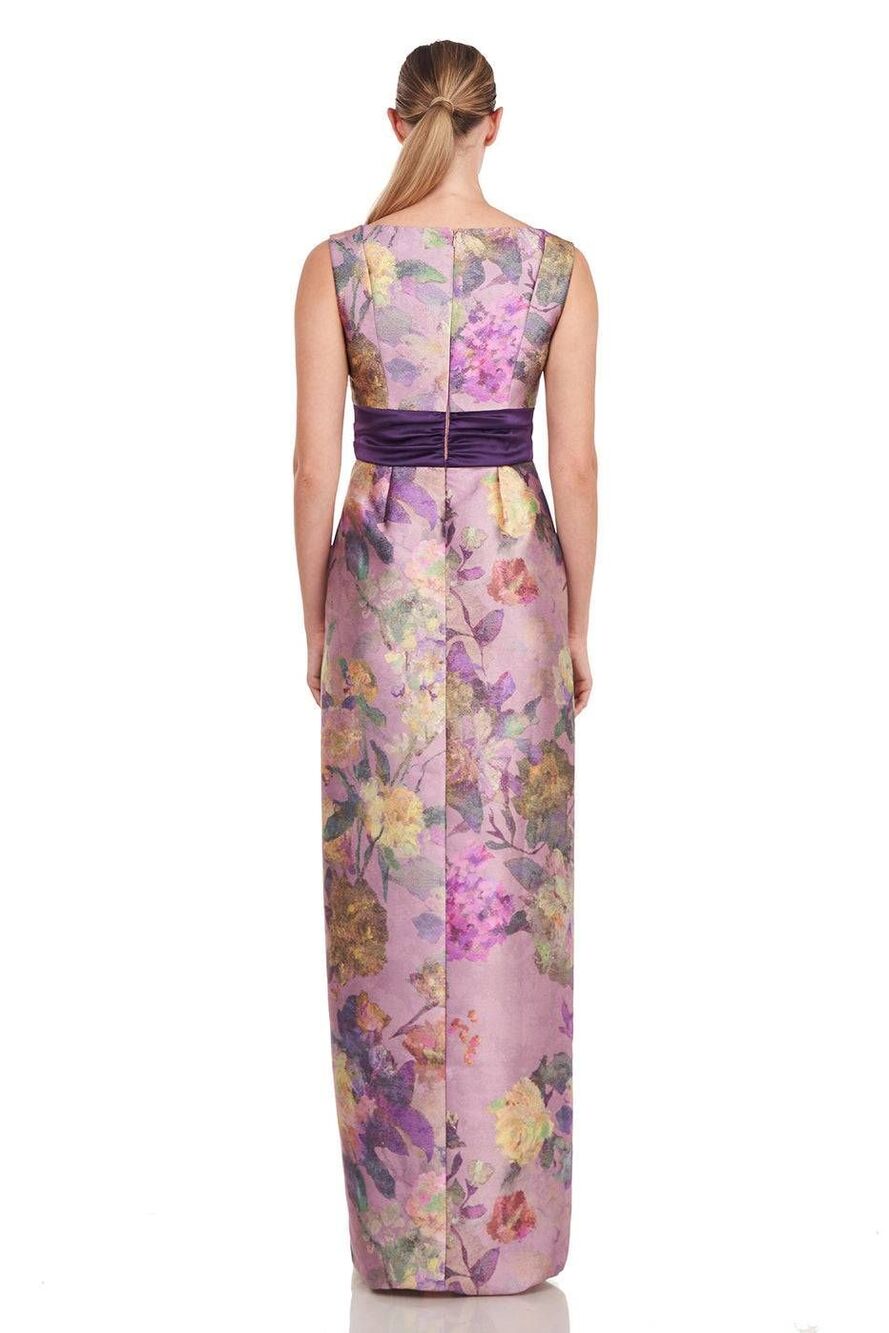 Kay Unger Cosette Column Gown Floral Sleeveless Purple Sash Dress Size 4 - Picture 9 of 10